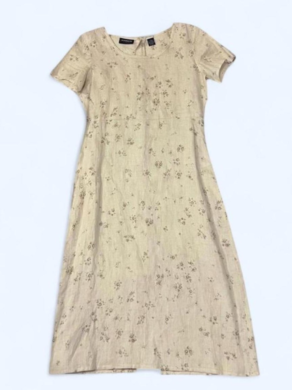 Y2k Liz Claiborne Linen Dress Short Sleeves Dandelion Floral Cream